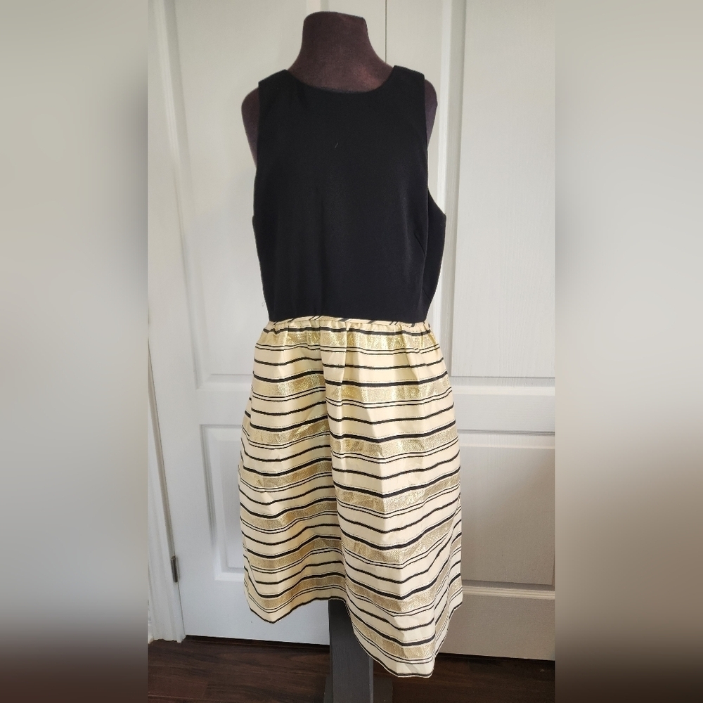 Black and Gold Striped A-Line Sleeveless Dress